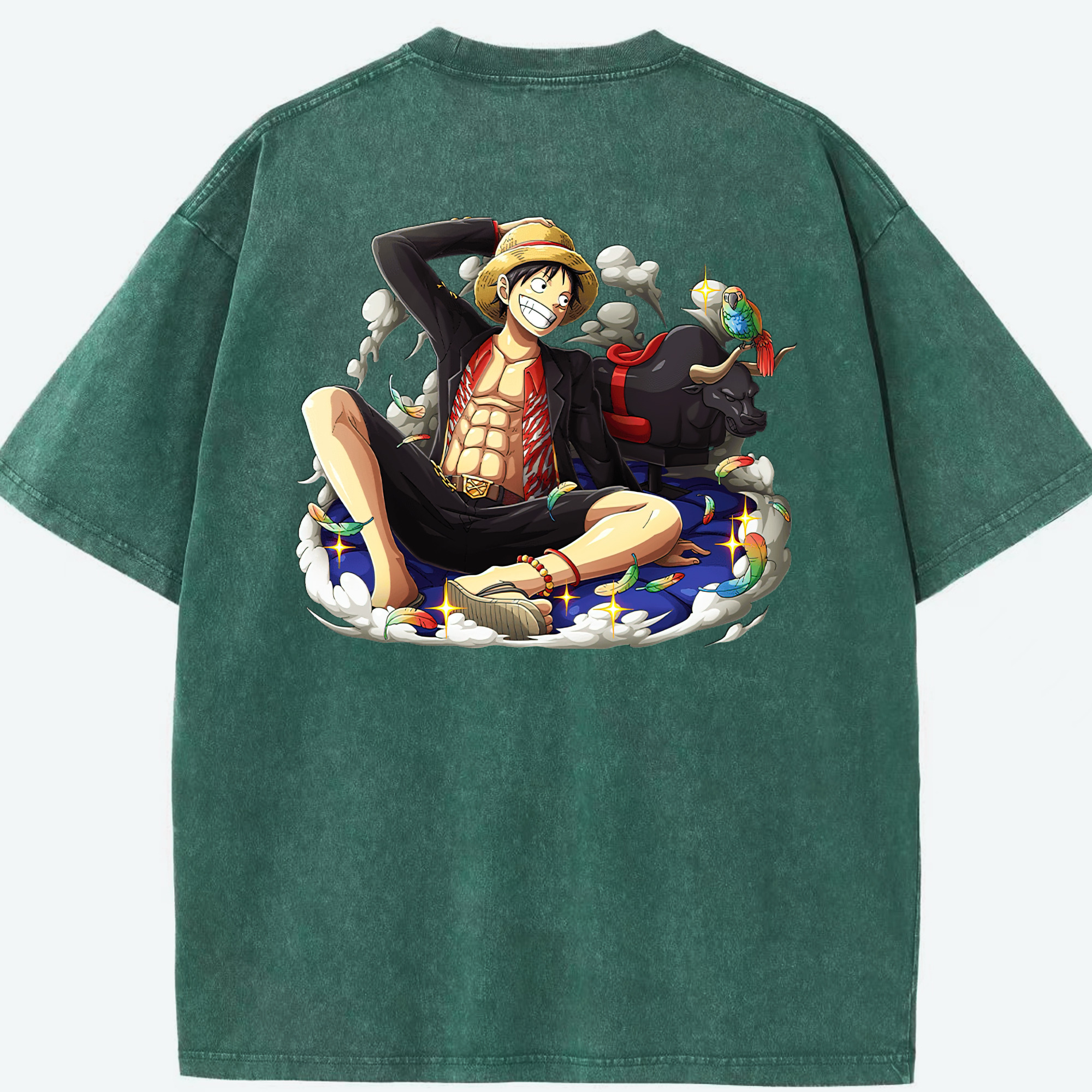 ワンピース モンキー・D・ルフィ ONE PIECE Monkey D. Luffy 綿100% ヴィンテージ風 半袖Tシャツ（背面プリント）
